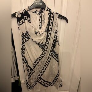 Reiss Kaia Sleeveless Cowl Neck Top | Black & White Print | UK 12 / US 8
